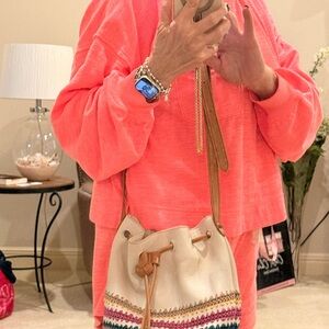 The Sak Cream Bucket Crossbody with Multicolor Trim